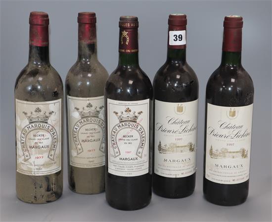Margaux- 3 x Ch. Marquis DAlesme 1977 (2) and 1997 and 2 x Ch Prieure-Lischine, 1997
